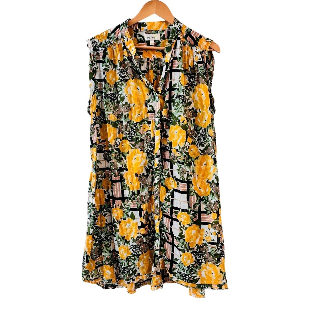 Anthropologie Porridge Button Up Tunic Top Womens Size L Boho Floral Cottage